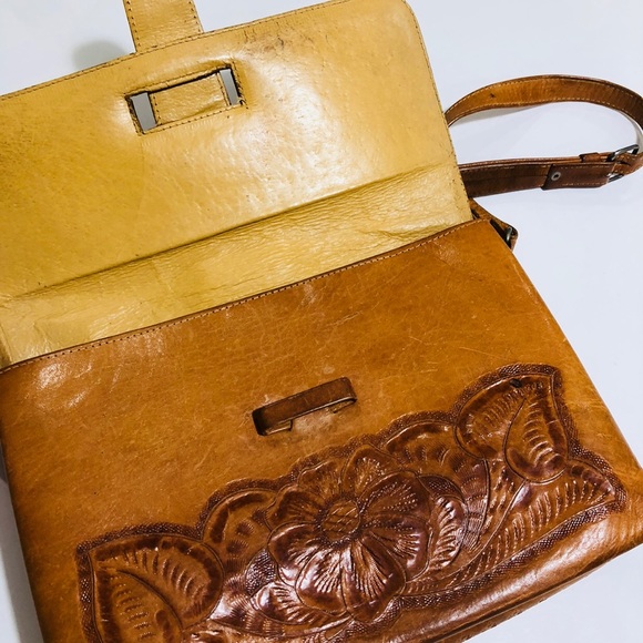 Vintage Leather Handmade Flower Patchwork Shoulder Bag
